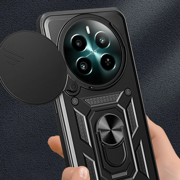 Realme 12 Plus Kılıf Magnetik Standlı Kamera Korumalı Zore Sürgülü Vega Kapak - 6