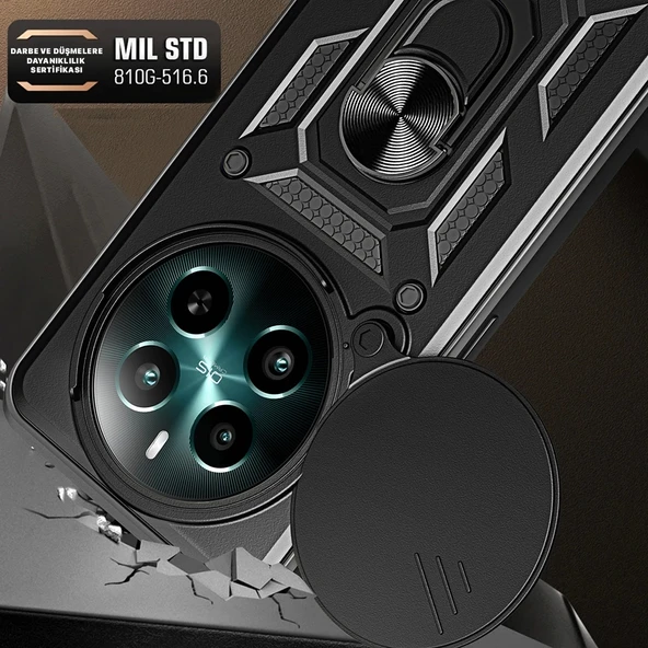 Realme 12 Plus Kılıf Magnetik Standlı Kamera Korumalı Zore Sürgülü Vega Kapak - 3