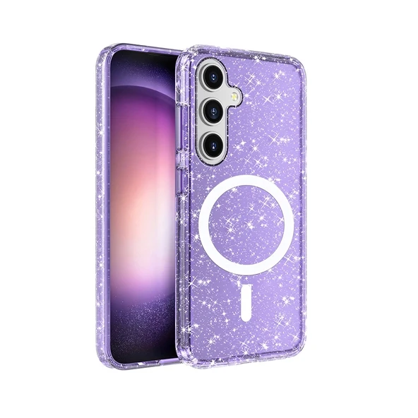 Galaxy S25 Plus Kılıf M-safe Şarj Özellikli Parlayan Simli Saydam Renkli Zore Allstar Kapak