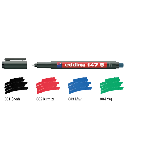 Edding Asetat Kalemi (10 adet)Permanent S Seri 0.3 MM Siyah 147 S