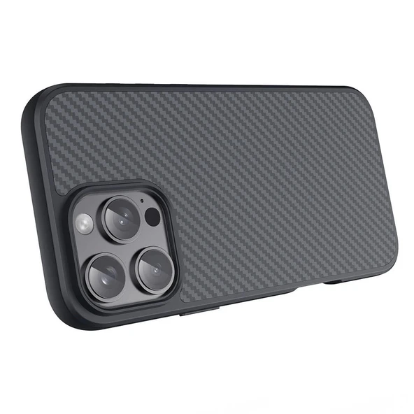 Apple iPhone 16 Pro Kılıf M-safe Şarj Özellikli Karbon Fiber Tasarımlı Zore Elnino Kapak - 5