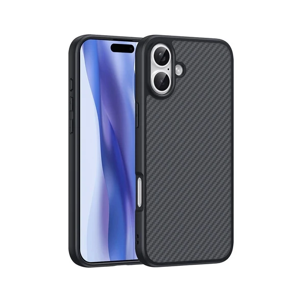 Apple iPhone 16 Kılıf M-safe Şarj Özellikli Karbon Fiber Tasarımlı Zore Elnino Kapak