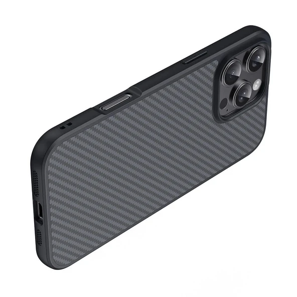 Apple iPhone 16 Pro Kılıf M-safe Şarj Özellikli Karbon Fiber Tasarımlı Zore Elnino Kapak - 7
