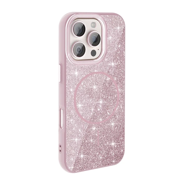 Apple iPhone 16 Pro Kılıf M-safe Şarj Özellikli Parlayan Simli Zore Okso Kapak - Resim 7