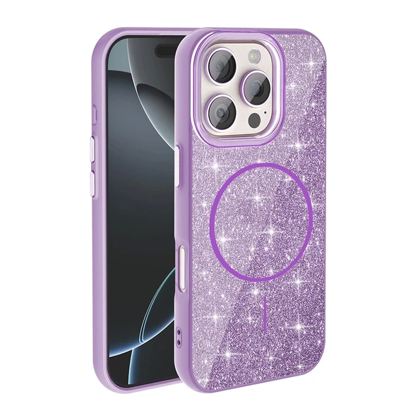 Apple iPhone 16 Pro Kılıf M-safe Şarj Özellikli Parlayan Simli Zore Okso Kapak ürün görseli