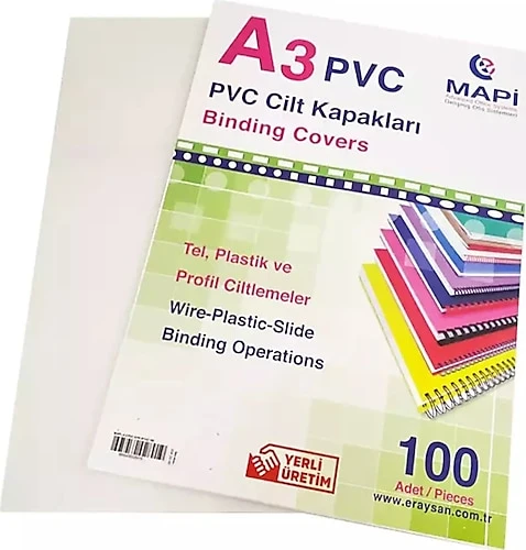 Mapi Cilt Kapağı Plastik Opak A3 160 MIC Beyaz-100-PKT