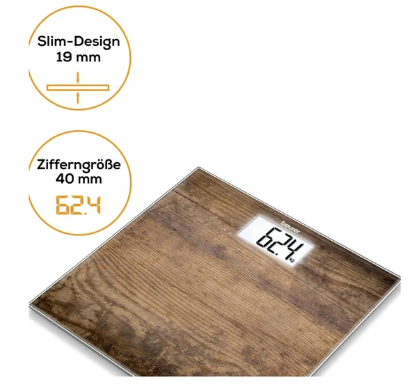 Beurer GS 203 Ahşap Görünümlü Dijital Cam Baskül - Resim 3