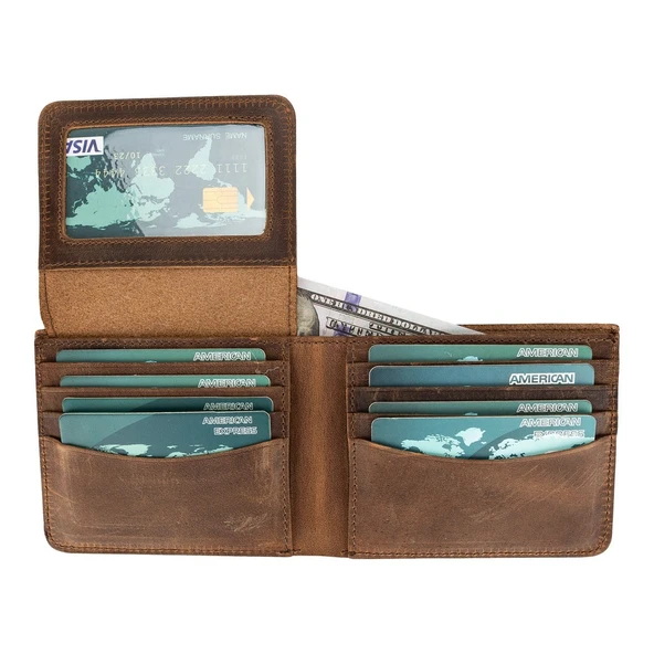 Paul Deri Cüzdan Ve Kartlık, 12 Adet Kart Bölmeli, Antik Kahve - 3