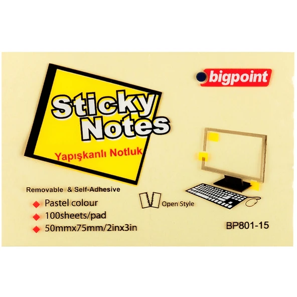 Bigpoint Yapışkanlı Not Kağıdı 75x50 Sarı BP801-15-12-PKT