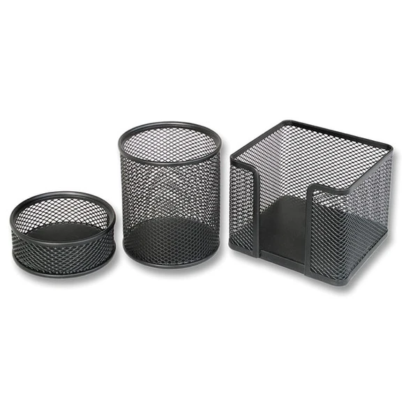 Bion Masa Seti Ataşlık-Kağıtlık-Kalemlik 3 LÜ Metal Perforeli Siyah 9302 - 2