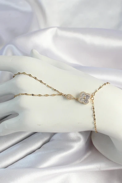 316L Çelik Gold Renk Zincirli Yonca Figürlü Zirkon Taşlı Şahmeran
