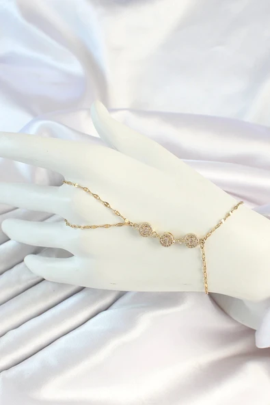 316L Çelik Gold Renk Zincirli Baget Zirkon Taşlı Şahmeran