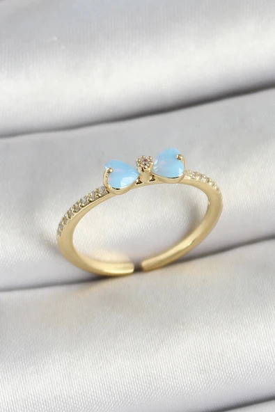 Pirinç Fiyonk Figürlü Zirkon Taşlı Gold Renk Ayarlanabilir Kadın Yüzük