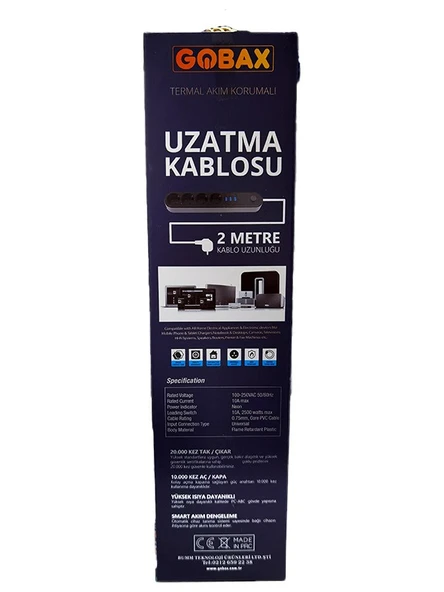 Termal Akım Korumalı GB-103 Uzatma Kablosu MG-101 10A-2500W - 5