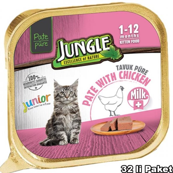 Jungle 32 li Yavru Kedi 100g Sütlü/Tavuk.Ezme/Pate Skt : 08/2025