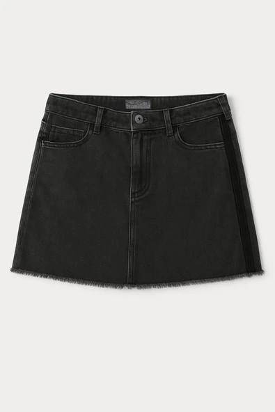 Yüksek Bel Püsküllü Mini Jean Etek - 4