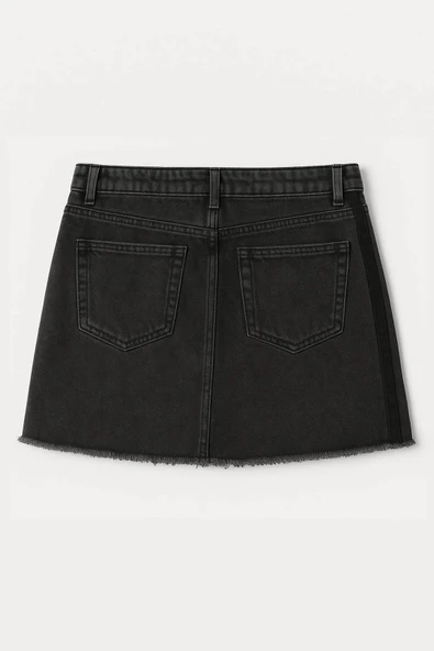 Yüksek Bel Püsküllü Mini Jean Etek - 12