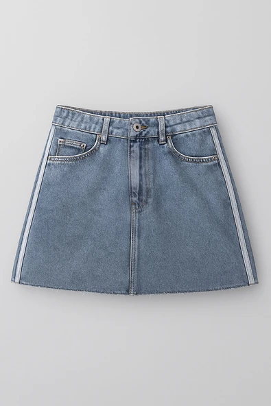 Yüksek Bel Püsküllü Mini Jean Etek - 7