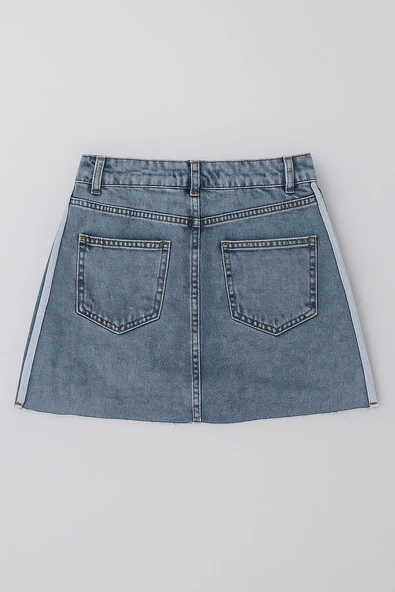 Yüksek Bel Püsküllü Mini Jean Etek - 8