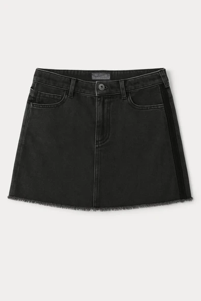 Yüksek Bel Püsküllü Mini Jean Etek - 11