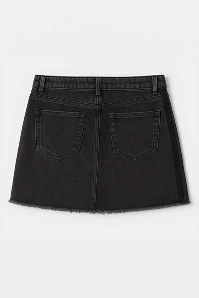 Yüksek Bel Püsküllü Mini Jean Etek - 5