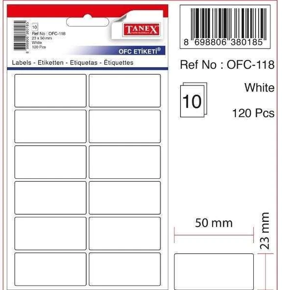 Tanex Ofc Ofis Etiketi Beyaz 23x50