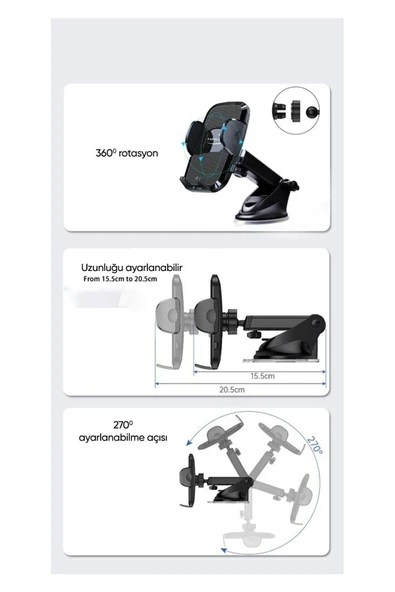 Farway Araç İçi Vantuzlu Premium Telefon Tutucu Cam ve Torpido İçin - 6