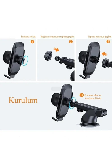 Farway Araç İçi Vantuzlu Premium Telefon Tutucu Cam ve Torpido İçin - 7