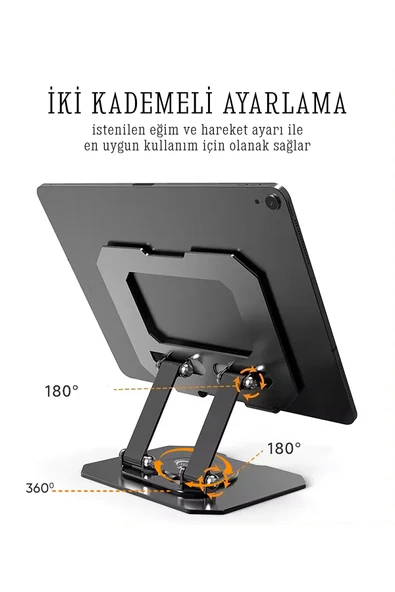 Farway Masa Üstü Metal Tablet Ve Telefon Tutucu Stand 2 Kademeli 360 Derece Döndürülebilir - 4