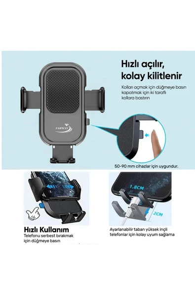 Farway Araç İçi Kancalı Telefon Tutucu Havalandırma Peteği İçin - 2