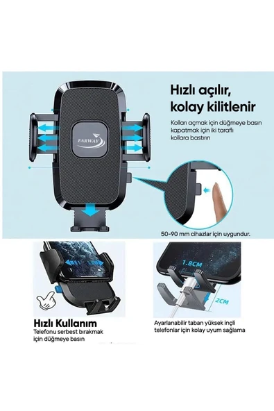 Farway Araç İçi Vantuzlu Premium Telefon Tutucu Cam ve Torpido İçin - 3