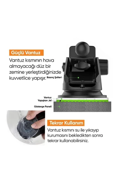 Farway Araç İçi Vantuzlu Premium Telefon Tutucu Cam ve Torpido İçin - 5