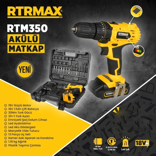 Rtrmax RTM350 Çift Akülü Matkap Vidalama 18V 2x1.5AH - 2