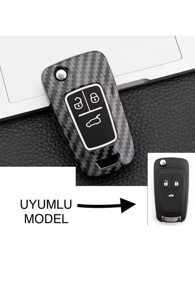 Chevrolet Cruze Ve Opel Astra Insignia Corsa 3 Tuşlu Karbon Anahtar Koruma Kılıf 2. resime Bakınız ürün görseli