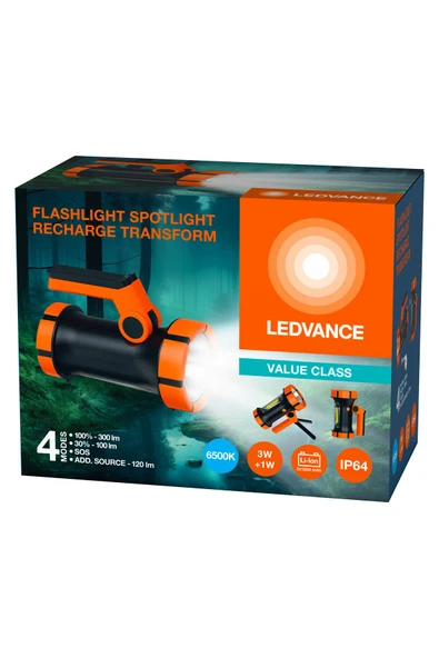 Ledvance Led 5W+3W 6500K 100-120-300lm IP64 4 Farklı Mod Spot Dış Mekan Şarjlı El Feneri - 5