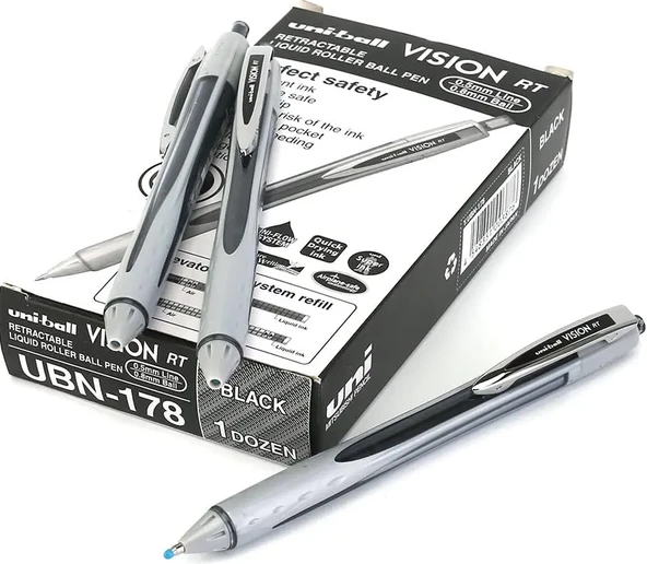 Uni-Ball Vision 0.8 Mm Mekanik Roller Kalem Siyah 12'li Kutu | RT UBN-178