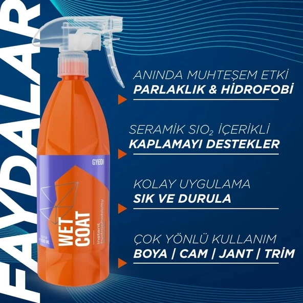 GYEON Q²M WetCoat Nano Boya Koruma Ve Seramik Sprey Hızlı Cila - 4000 ml -Su İtici Parlak Islak Cila - 2