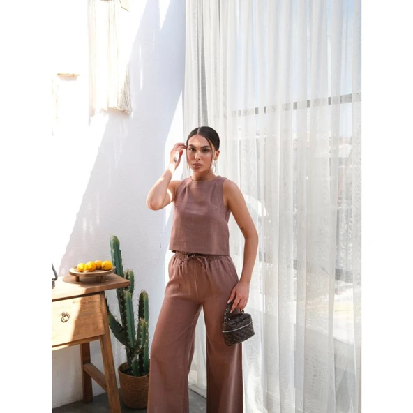 Lucky Life Keten Bluz Ve Pantolon İki̇li̇ Takim - Resim 3