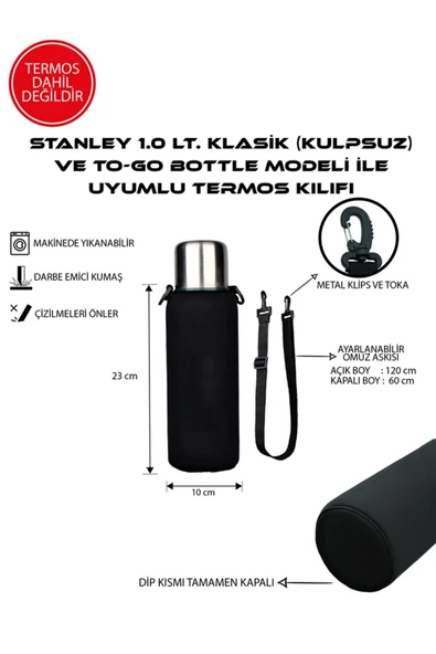 Klasik Kulpsuz 1.0 Lt. ile Uyumlu Omuz Askılı Termos Kılıfı - 2