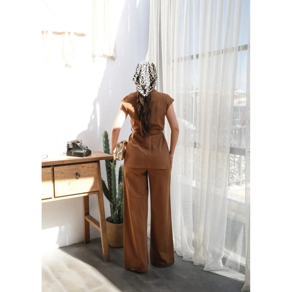 Lucky Life Keten Kuşakli Yelek Ve Pantolon İki̇li̇ Takim