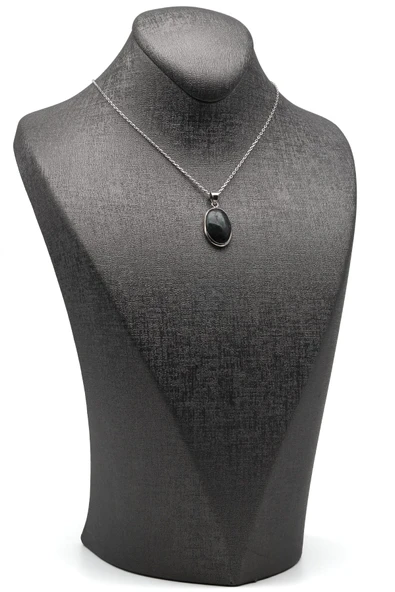 Zümrüt Doğal Taş 925 Ayar Gümüş Kolye - Resim 2