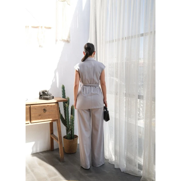 Lucky Life Keten Kuşakli Yelek Ve Pantolon İki̇li̇ Takim
