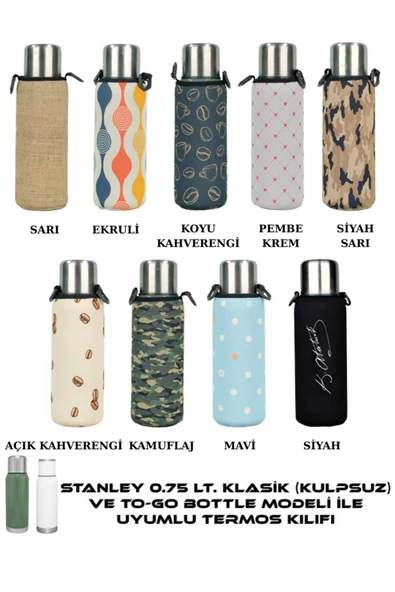 Klasik Kulpsuz 0.75 Lt. ile Uyumlu Omuz Askılı Termos Kılıfı - 3