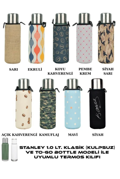 Klasik Kulpsuz 1.0 Lt. ile Uyumlu Omuz Askılı Termos Kılıfı - 3