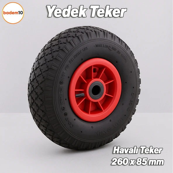 Plastik Jantlı Siboplu 260x85 mm El Arabası Tekeri Burçlu İç Lastikli Şişme Havalı Taşıma Arabaları