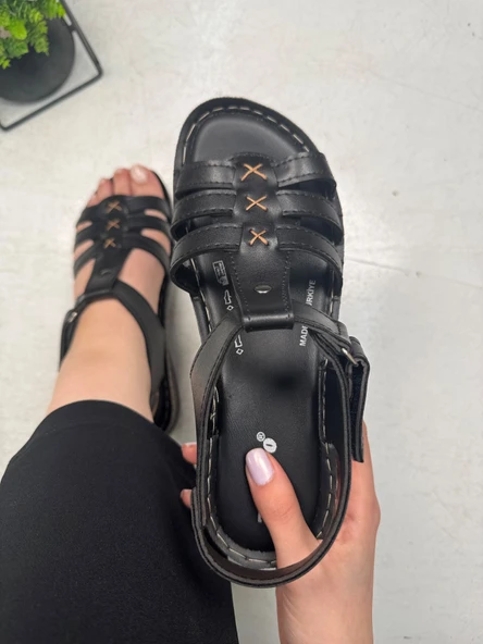 Günlük Kadın Sandalet Ortopedik Rahat Dikişli Taban Bilekten Cırtlı Hafif Ayakkabı 15211 - 5