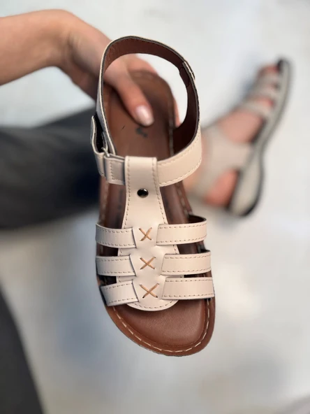 Günlük Kadın Sandalet Ortopedik Rahat Dikişli Taban Bilekten Cırtlı Hafif Ayakkabı 15211 - 3