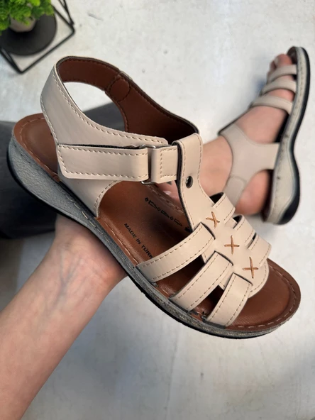 Günlük Kadın Sandalet Ortopedik Rahat Dikişli Taban Bilekten Cırtlı Hafif Ayakkabı 15211