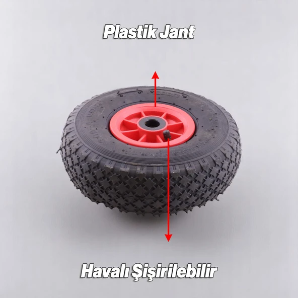 Plastik Jantlı Siboplu 260x85 mm El Arabası Tekeri Burçlu İç Lastikli Şişme Havalı Taşıma Arabaları - 7