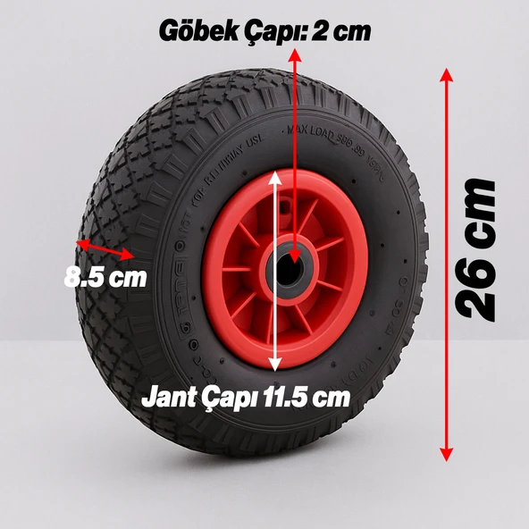 Plastik Jantlı Siboplu 260x85 mm El Arabası Tekeri Burçlu İç Lastikli Şişme Havalı Taşıma Arabaları - 9